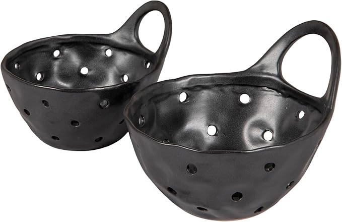 Creative Co-Op Set of 2 Black Reactive Glaze Stoneware Colanders
