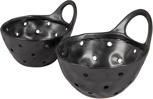 Creative Co-Op Set of 2 Black Reactive Glaze Stoneware Colanders