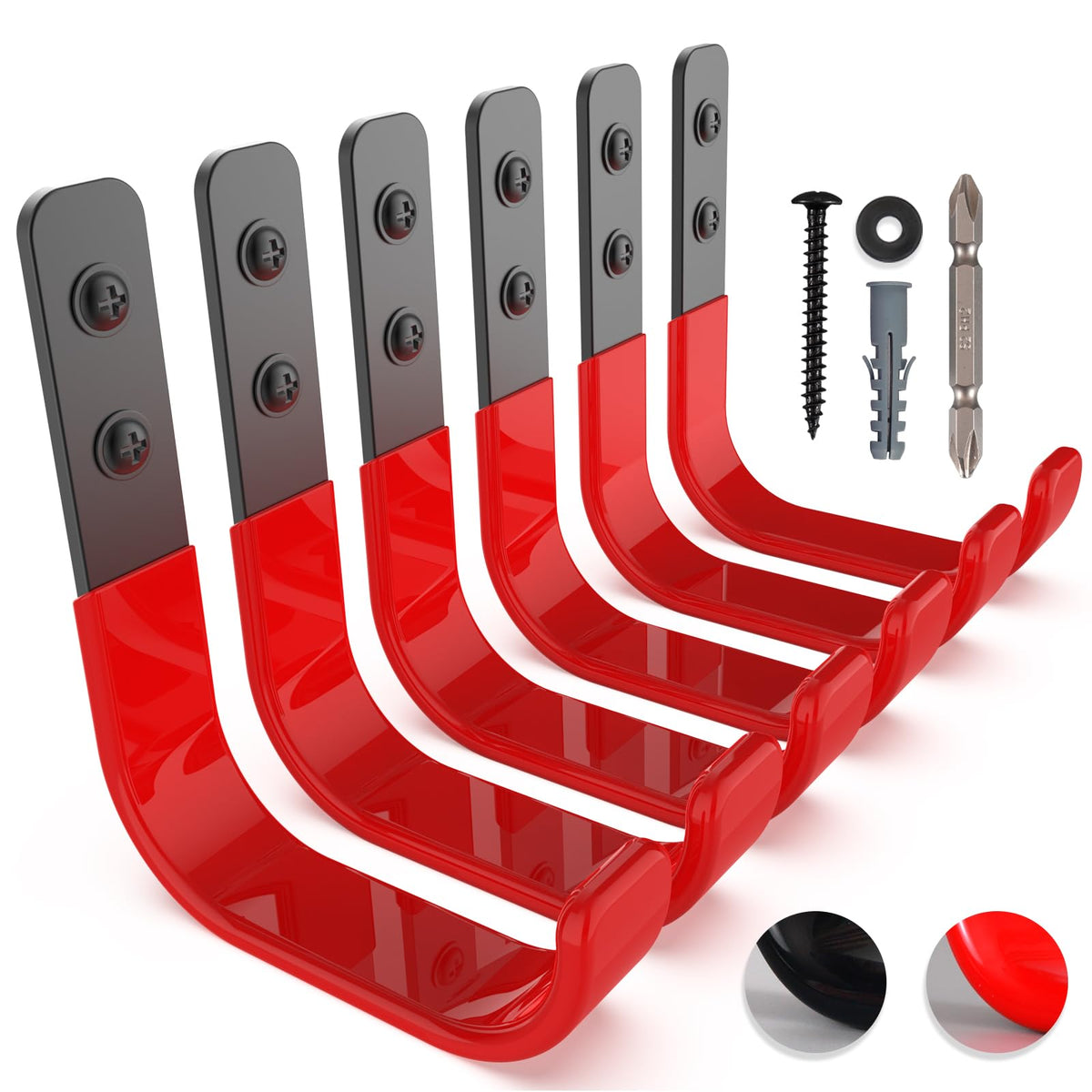 4 Inch Garage Hooks, 6 Pack Heavy Duty Wall Hooks for Hanging - Image 1