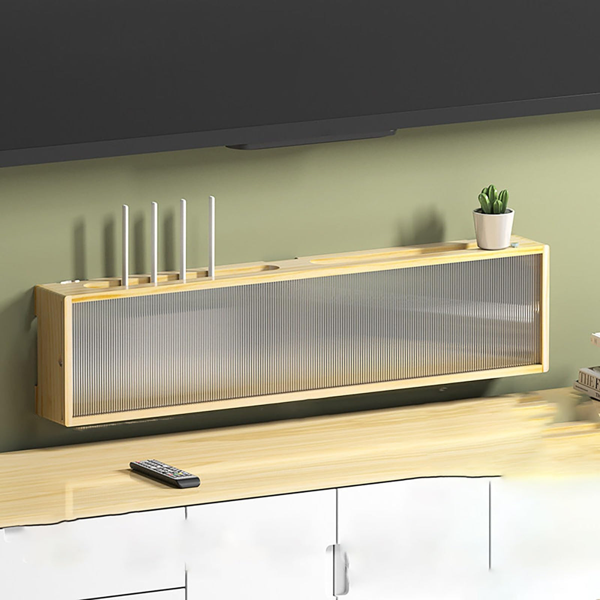 Wall-WiFi Router Storage Box,Wooden Wireless Router Organize Rack - Image 1