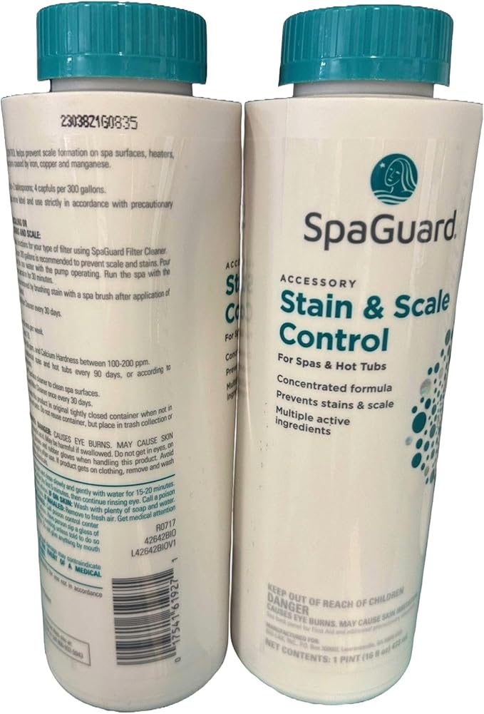 SpaGuard Stain & Scale Control for Spas & Hot Tubs, 1 Pint, Single, Concentrated Formula, Prevents Scale Formation, Removes Scale Build-up