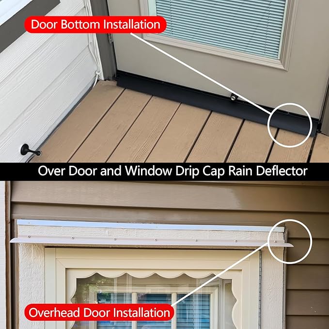 Heavy-Duty 5.12" W 55.1" L Door Rain Drip Guard Overhead,Aluminum Drip Cap for Exterior Doors Window Top,Rain Drip Edge Flashing,Water Deflector,Rain Diverter,Anodized Black 1PCS