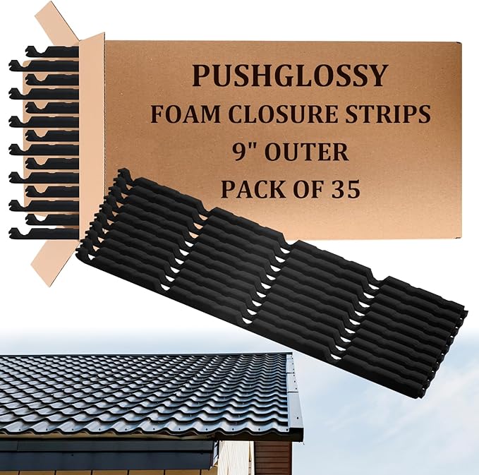 35 Pcs 9 in Metal Roofing Foam Closure Strips Panels 3 ft Long Inside Outside Classic Rib Profile Roof Closure Strips for Insulation Weather Barrier and Noise Moisture (Exterior)