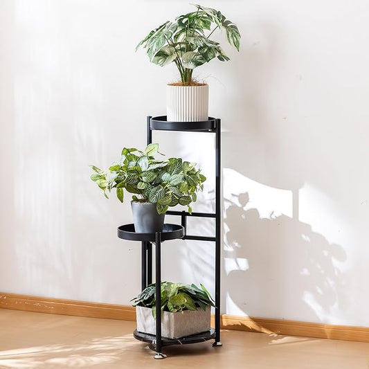 CHPHI 3 Tier Plant Stand, Tall Metal Shelf Holder for Indoor, Outdoor Display Rack Flower Pot Stand for Corner Living Room Balcony Garden Patio (black)