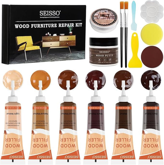 Wood Furniture Repair Kit - Wood Fillers, Putty with Wood Wax, Hardwood Laminate Repair Kit, Walnut Wood Scratch Repair Kit Restore Scratches, Cracks, Holes for Tables, Doors, Floors, Cabinet