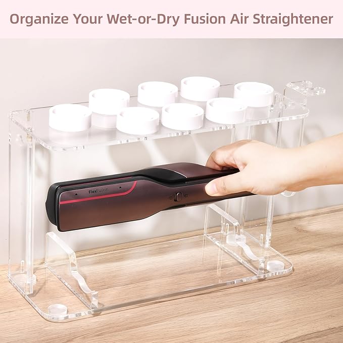 Dyson Airwrap Holder, Dyson Airwrap Wall Mount Clear Acrylic Organizer, Shark Hair Dryer Holder Stand with 8 Slots Cord Hook, Heat-Resistant Storage for Bathroom/Vanity UEMUSI