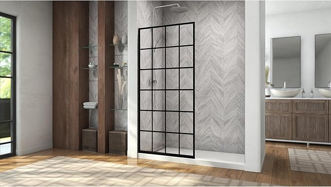 DreamLine Montego Toulon 34 in. x 72 in. x 3/8 in. Frameless Single‑Panel Shower Screen Door for Walk-in Shower in Matte Black