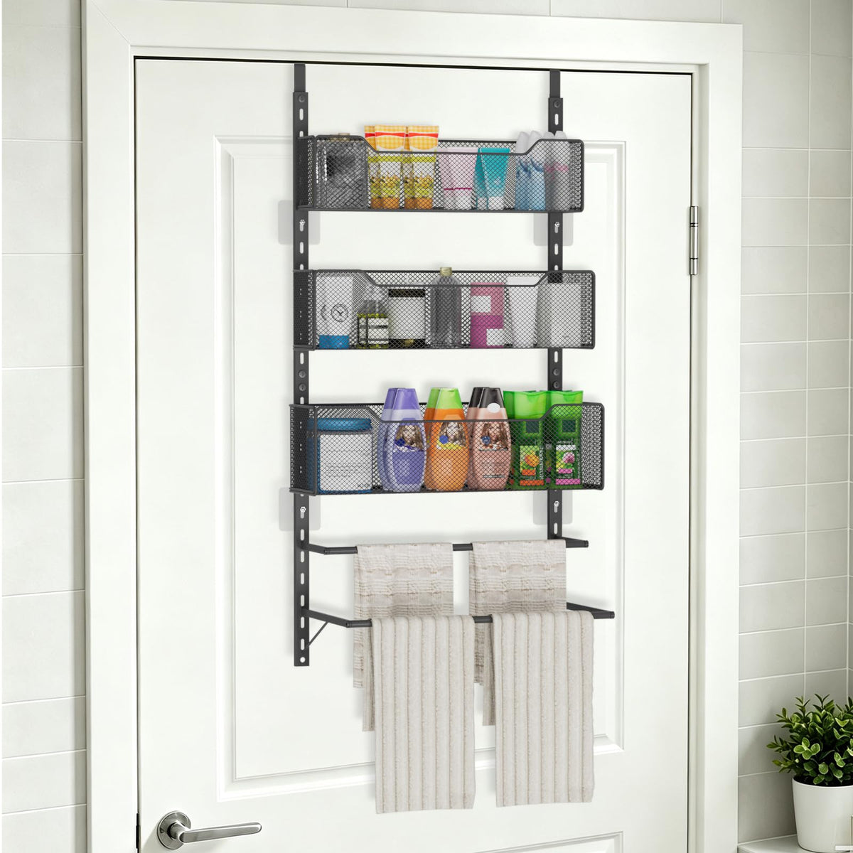 VyGrow Over The Door Towel Rack with 3 Tier Mesh Baskets - Image 1