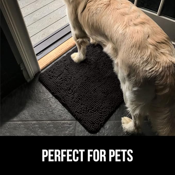 GORILLA GRIP SoakSTOPPER Dog Door Mat, Machine Washable Rug Absorbent Doormat Captures Moisture Mud Dirt, Quick Dry Soft Chenille Entryway Rugs Indoor Entrance Mats for Dog Paws, 24x17 Black