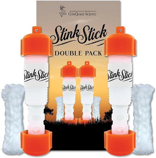 Conquest Scents Stink Stick – Orange Double Pack | Scent Dispenser with Fiberglass Wick for Liquid Hunting Scents or Wax Tubes | Leak-proof Yardage Markers and Hanging Scent Tools for Deer Hunting