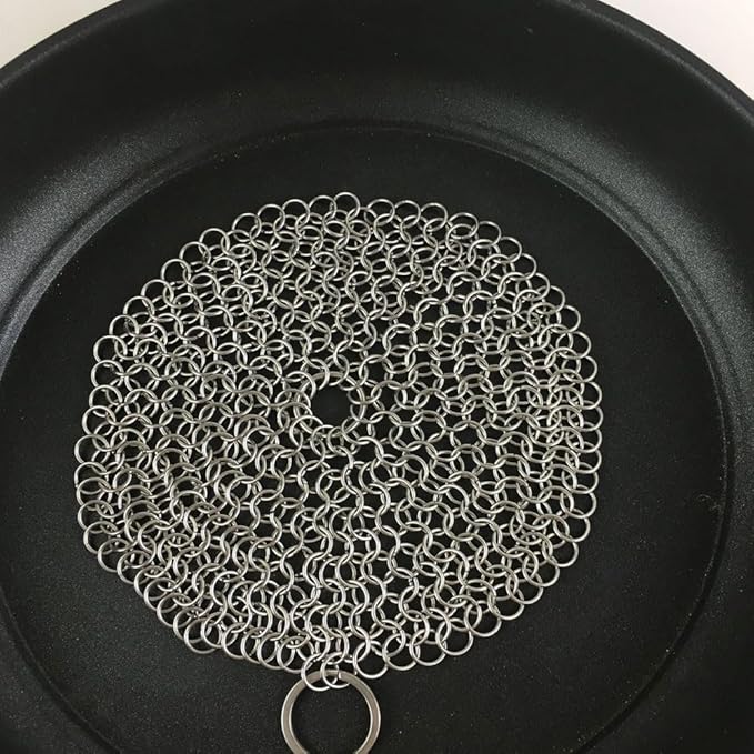 8 * 8in/20.3 * 20.3cm Square Cast Iron Scrubber, 316 Stainless Steel Scrubber Steel Wool Scrubber, Chain Mail Scrubber Cast Iron for Cleaning Dishes, Stock Pots, Cast Iron Skillets