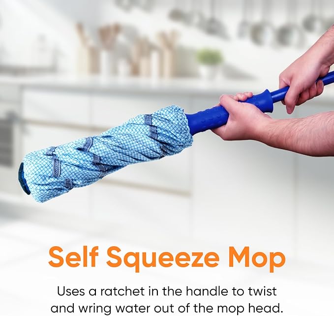 Superio String Cotton Mop for Hardwood Floors, Self-Wringing, Heavy-Duty Commercial/Industrial Use with Aluminum Handle – Blue, 2 Pack