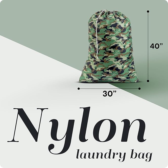 Nylon XL Laundry Bag - Locking Drawstring Closure, Machine Washable, These Large Bags Will Fit a Laundry Basket and Strong Enough to Carry up to Two Loads of Clothes (Camouflage | 30" x 40")