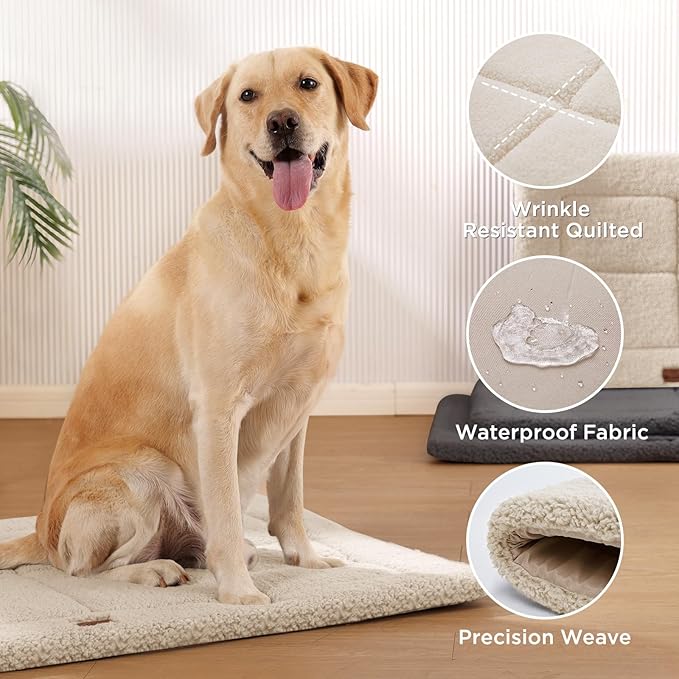 Reversible Dog Crate Pad Bed for Large Dogs,Washable & Non-Slip Kennel Pet Mat, High Density Foam and Soft Fleece Cat Bed for Indoor & Outdoor Use, 41" x 28", Cream White