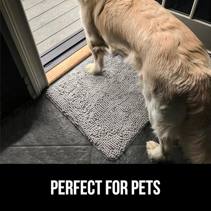 GORILLA GRIP SoakSTOPPER Dog Door Mat, Machine Washable Rug Absorbent Doormat Captures Moisture Mud Dirt, Quick Dry Soft Chenille Entryway Rugs Indoor Entrance Mats for Dog Paws, 24x17 Light Gray