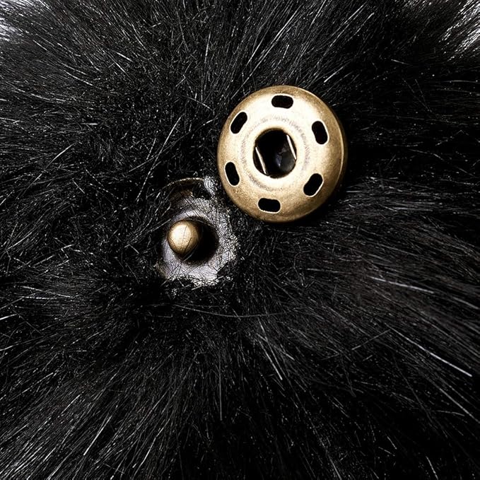 Beadthoven 1Set Faux Fur Fluffy Pom Pom Ball with Press Button for Knitting Hat Crocheted Hats Shoes Scarves Bag DIY Handmade Accessories 10cm Black