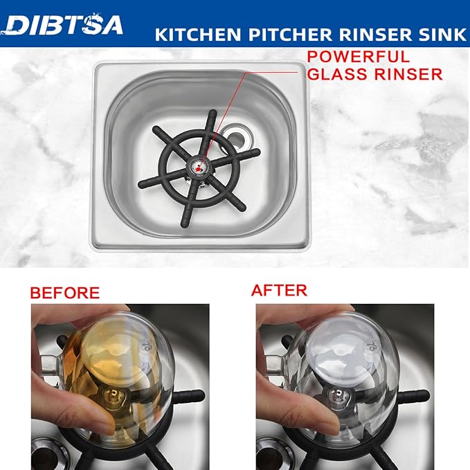 Pitcher Rinser , DIBTSA Automatic Glass Cup Washer , 304 Stainless Steel Coffee Milk Tea Cup Cleaner, for Home Kitchen Hotel Bar Restaurant (6.9x6.3x2.6 Inch)