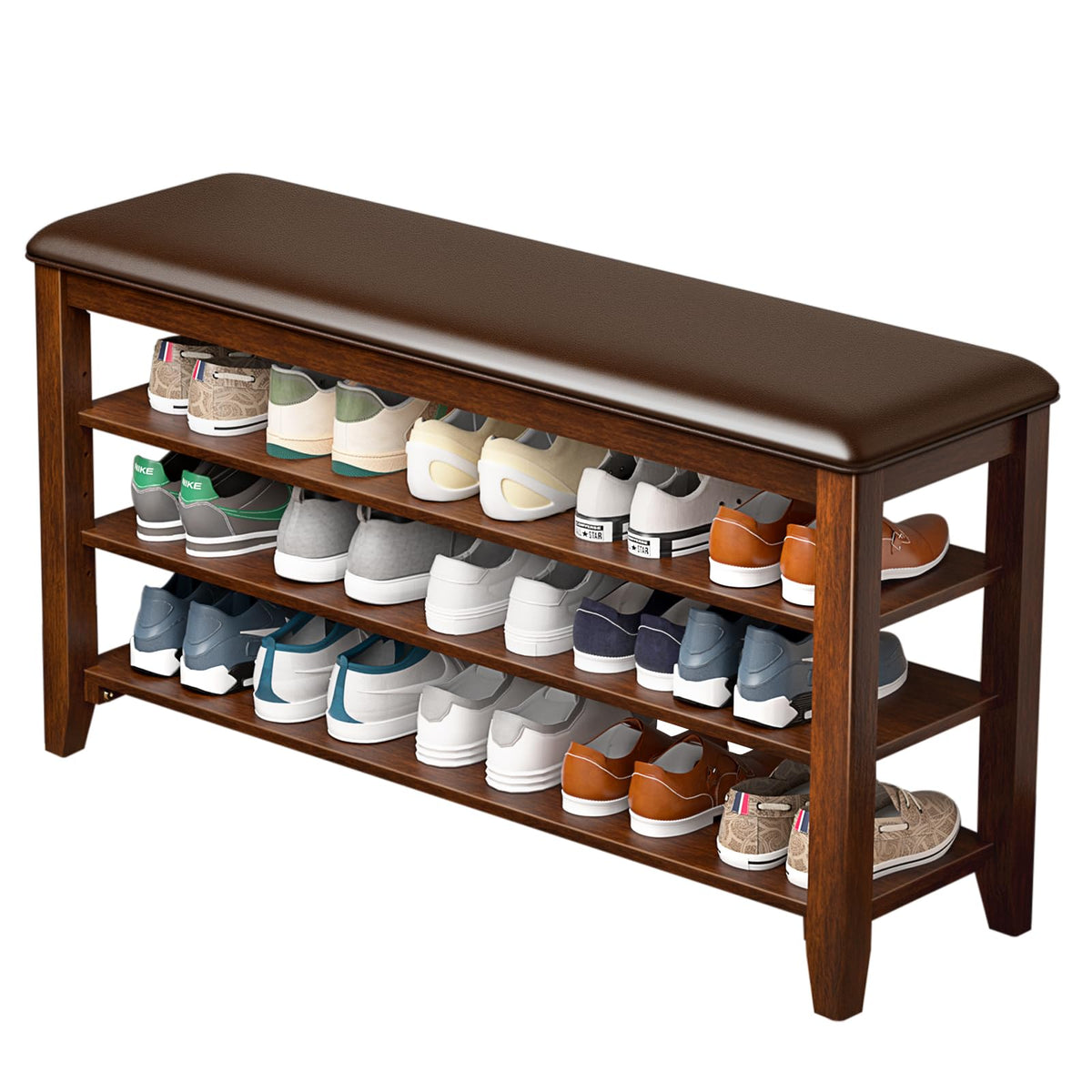 Shoe Rack Bench for Entryway, 3 Tier Adjustable Shelves - Image 1