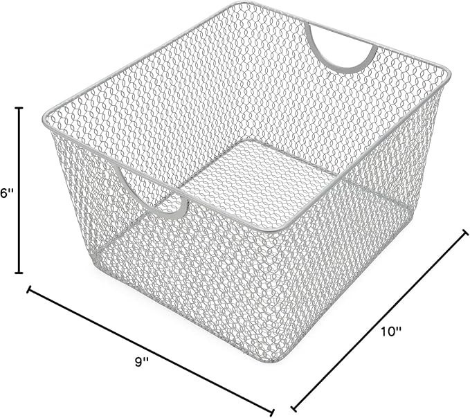 YBM Home Kitchen Pantry Organizer Wire Basket for Shelves, Cabinets, Pantry, Countertop, Mesh Open Storage Bin Metal Basket for Organizing Food Supplies 10" x 8.8" x 5.8”, Pack of 2