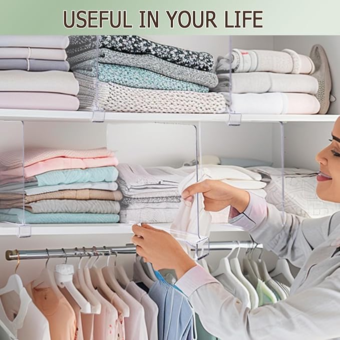 Shelf Dividers for Closet Organization, 12Pcs Closet Purse Organizeder Acrylic Shelf Dividers Purse Closet Organized Closet Dividers for Shelves Clear Shelf Dividers Shelf Separators in Closet (4Pcs)