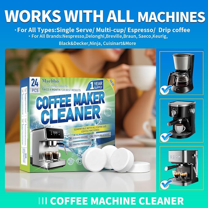 24pcs Toilet Bowl Cleaner Tablets and 24pcs Coffee Maker Cleaner & Descaler Tablets