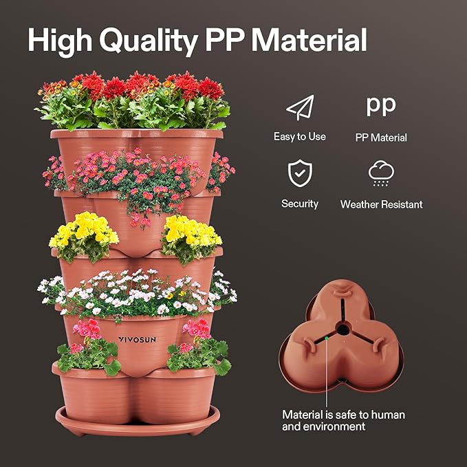 VIVOSUN 5 Tier Vertical Gardening Stackable Planter and 0.5Gal Handheld Garden Sprayer, 2L Pump Sprayer, 68 Oz Water Spray Bottle with Safety Valve, Adjustable Nozzle, Extended Spray