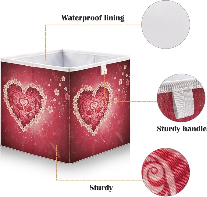 Bolaz Romantic Valentines Day Flowers Closet Organizers Storage Cubes Storage Bins Shelf Baskets Containers for Home Room Office,Square