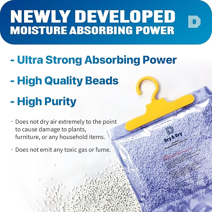 Dry & Dry 80 Pack [Net 14 Oz/Pack] Premium Hanging Moisture Absorbers to Control Excess Moisture for Basements, Closets, Bathrooms, Laundry Rooms. - Ultra Strong Moisture Absorbers