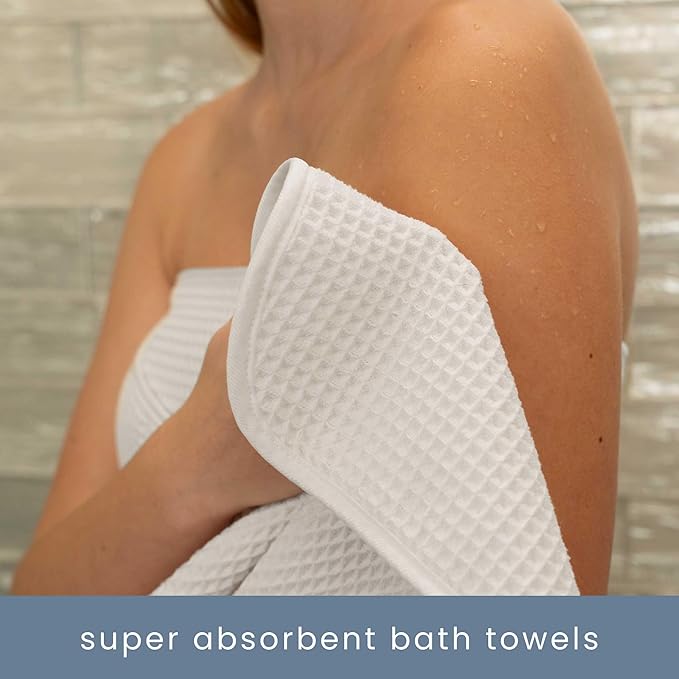 S&T INC. Aura Towel Set, 6 Piece Set, Premium Waffle Weave, Bath Towels, Wash Cloths and Hand Towels for Bathroom, Kitchen, and Home, Absorbent and Fast Drying Microfiber, 420gsm, 6 Pack, White