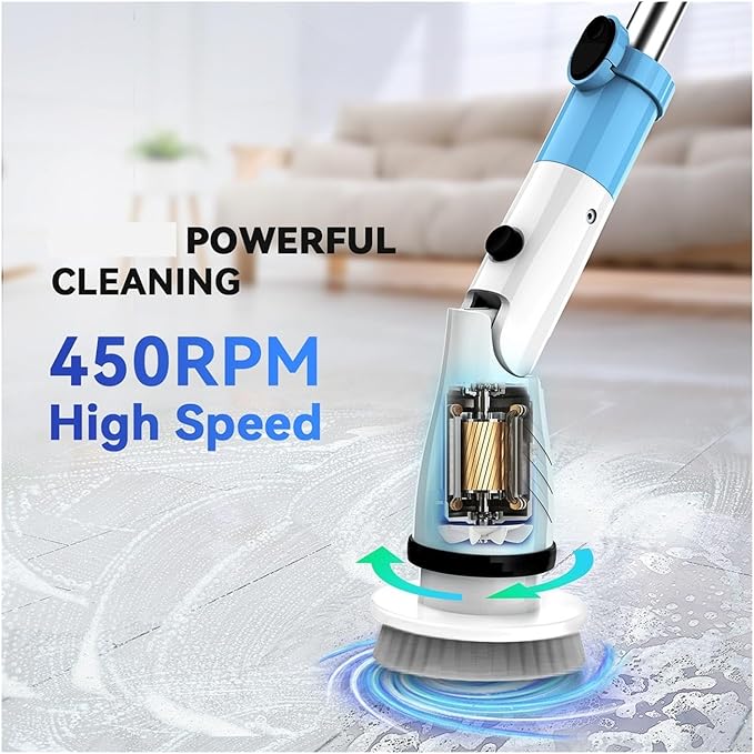 Compatible with TASVAC Electric Spin Scrubber,Cordless Cleaning Brush with 5 Replaceable Heads, Powerful Scrubbing for Bathroom, Tub, Tile, Floor, Kitchen(Black,US)
