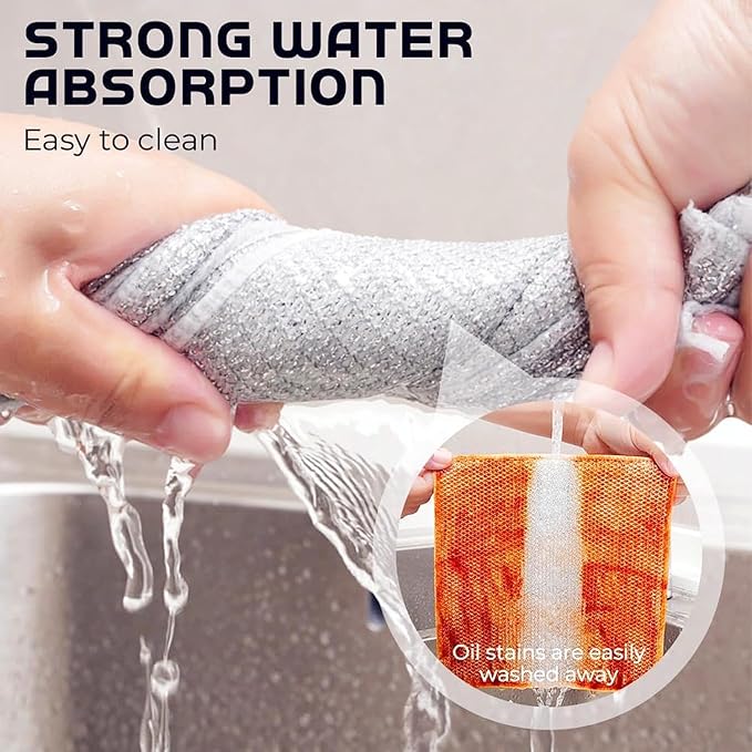 2024 New Multipurpose Wire Dishwashing Rags for Wet and Dry, Non-scratch Wire Dishcloth, Metal Wire Dishwashing Cloth Scrubs Cleans, Reusable Steel Wool Scrubber for Kitchen Cleaning (D-5 Bilayer)
