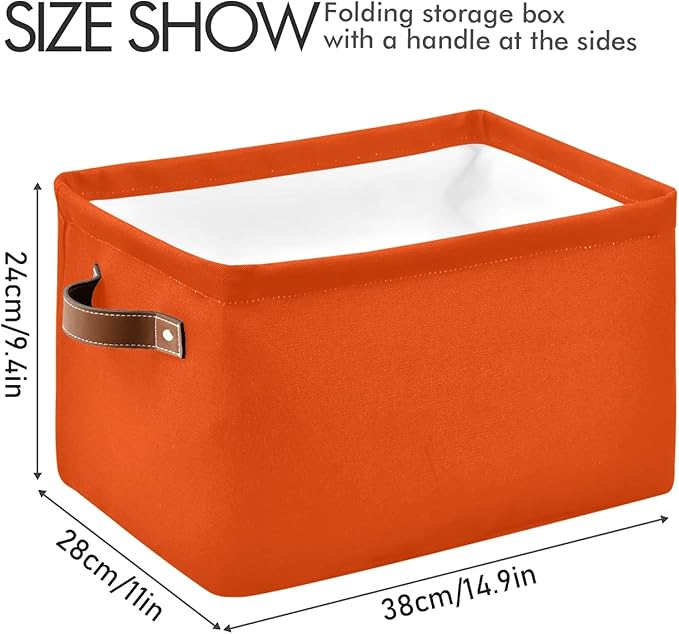 Storage Basket Plain Orange Solid Color Storage Bin Cube with Handles Foldable Storage Baskets for Shelves Living Room Home Decor 2PCS
