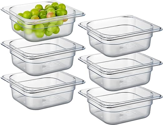 CURTA 6-Pack 1/6 Size 2.5" Deep NSF Polycarbonate Food Pans | Dishwasher & Freezer Safe Clear Container for Prep Tables, Buffet, Salad Bar, Commercial & Home Kitchen