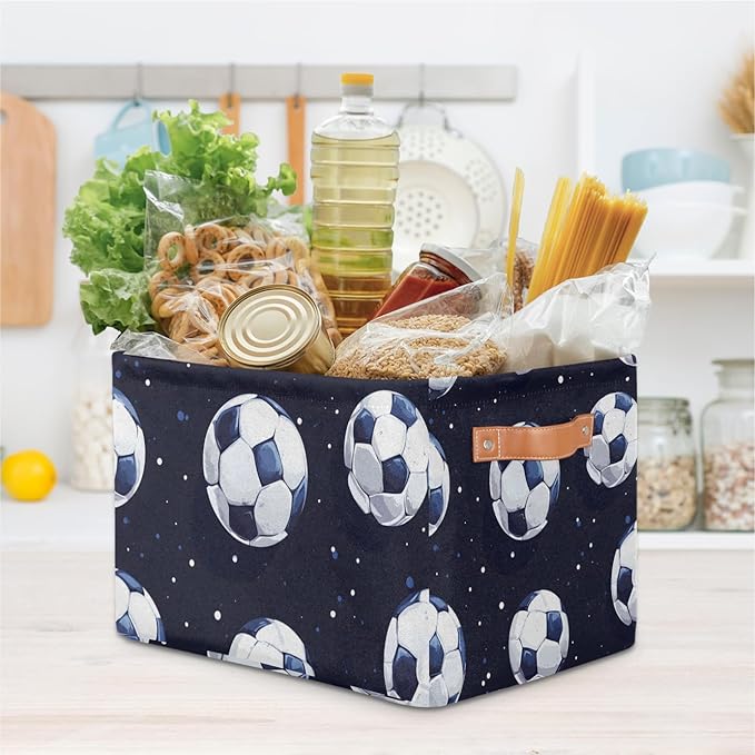 Cubes Storage Baskets,Soccer Sport Foldable Storage Box,Waterproof Open Shelf Organizer Bin for Kid Clothes Toy Empty Gift Baskets