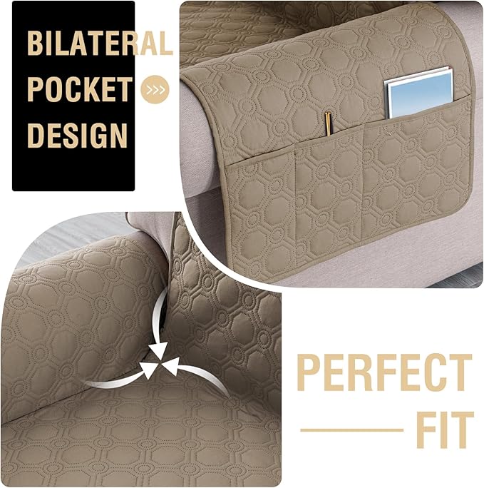 PrinceDeco Couch Cover for 3 Cushion Sofa Wateroroof Couch Sofa Cover for Dogs Diamond Quilted Pattern Furniture Protector Cover with Elastic Straps for Pet Cat (Sofa,Taupe)