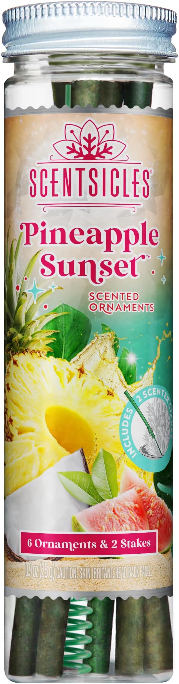 Scentsicles Pineapple Sunset Scented Sticks with 2 Scenter Stakes - 2 Bottles (12 Sticks Total) Christmas Ornaments