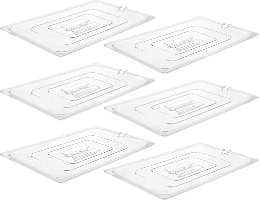 CURTA 6 Pack NSF Notched Food Pan Cover, Full Size Clear Polycarbonate Lid with Handle for Commercial Food Pan, Dishwasher & Freezer Safe Plastic Clear