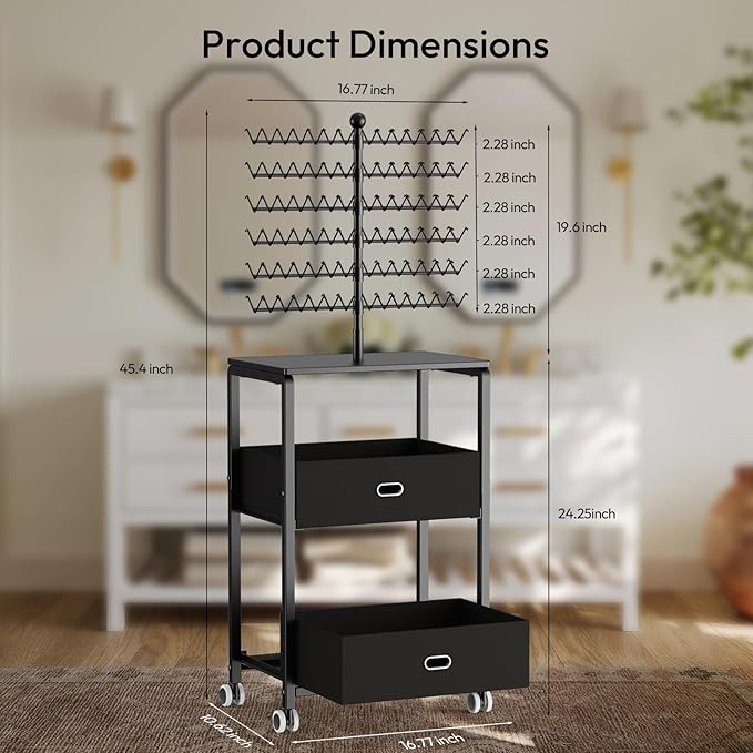 Portable Braiding Hair Rack with Wheels & Storage Drawers,168 Pegs Hair Extension Holder Hanger for Braiding Hair Separator Stand Display,Hair Rack with Stylist Hair braiding Tools(Black)