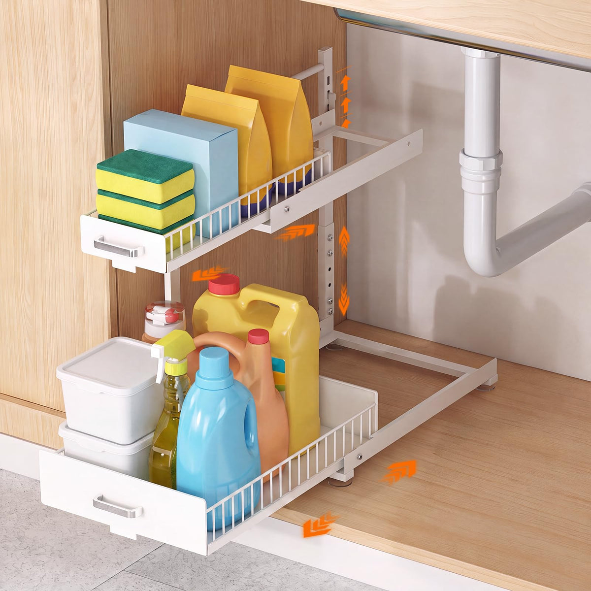 Under Sink Organizer, 2 Tier Slide Out Cabinet Organizer - Image 1