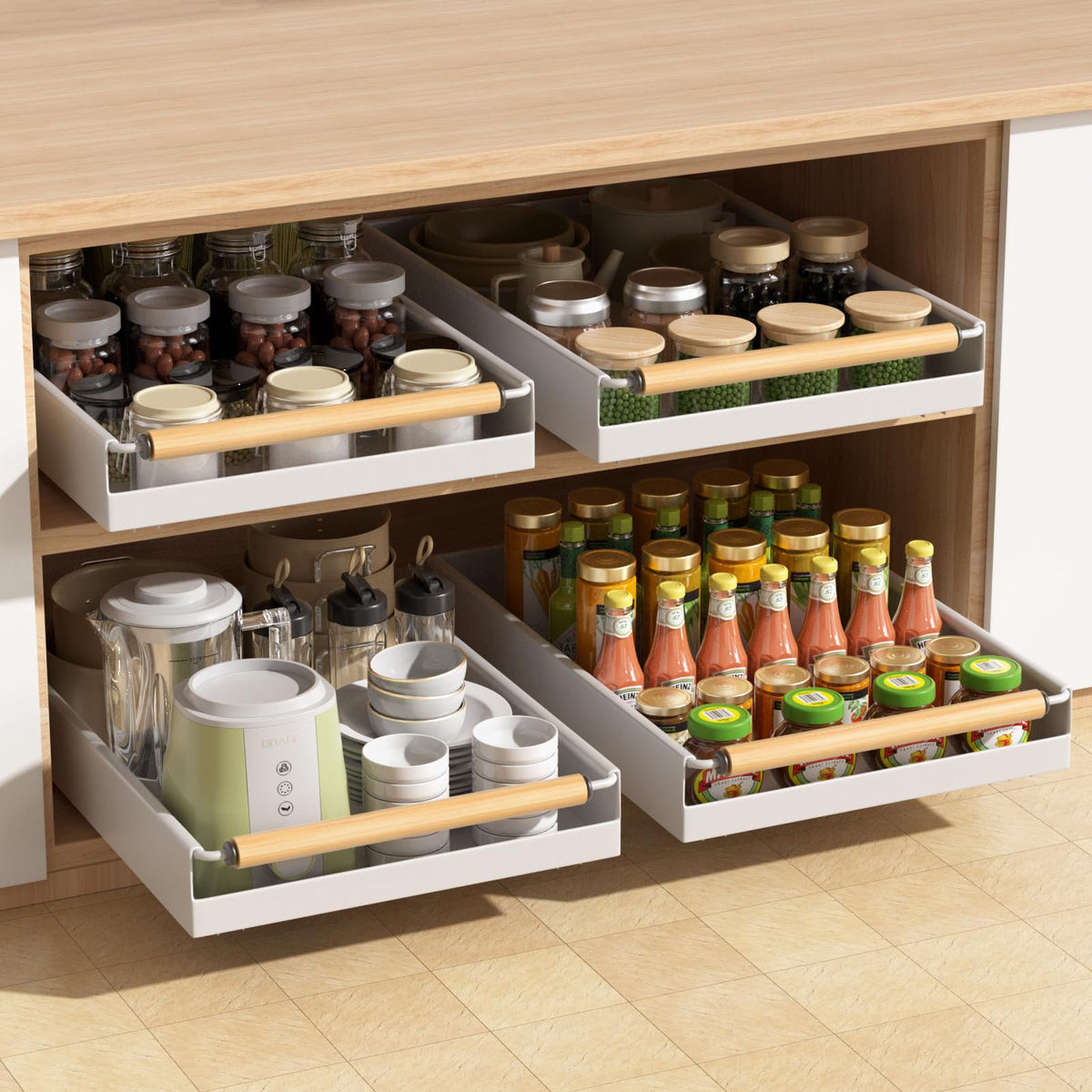 2 Pack Pull out Cabinet Organizer, 16" Deep Pull Out - Image 1