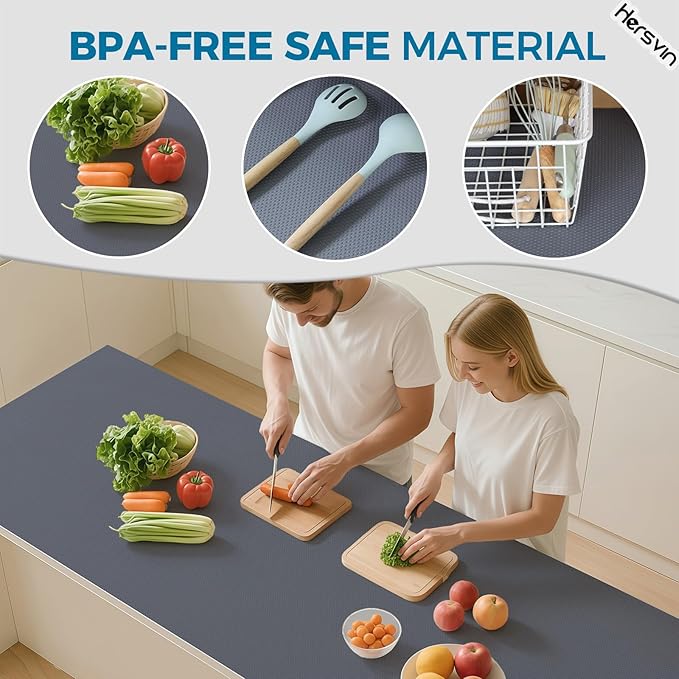 Hersvin Shelf Liners, 20in x 20ft Kitchen Drawer Mats, Non-Adhesive EVA Cupboard Protector, Cabinet Lining (Dark Gray/Dot)