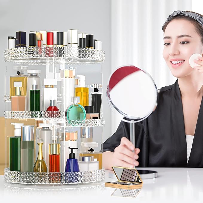 360 Rotating Makeup Organizer Countertop, Clear Acrylic Large Perfume Organizer, Organizador De Perfumes, 7 Layers Make Up Organizer and Storage Fits for Vanity and Bathroom - X-Large Clear