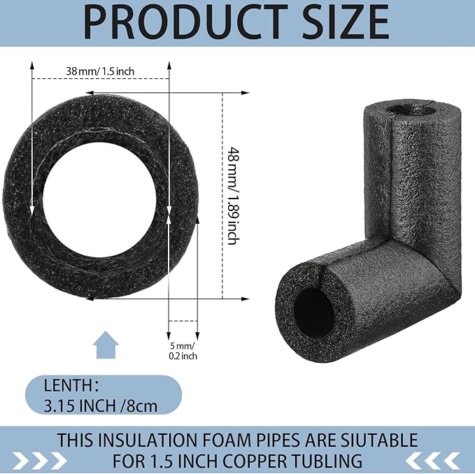 24 Pack Elbow Pipe Insulation Foam Tube Outdoor Wrap Black Pipe Covers Elbow Insulation Tubing Water Foam Covers for Outdoor Winter Irrigation, Sprinkler (1.5 Inch)
