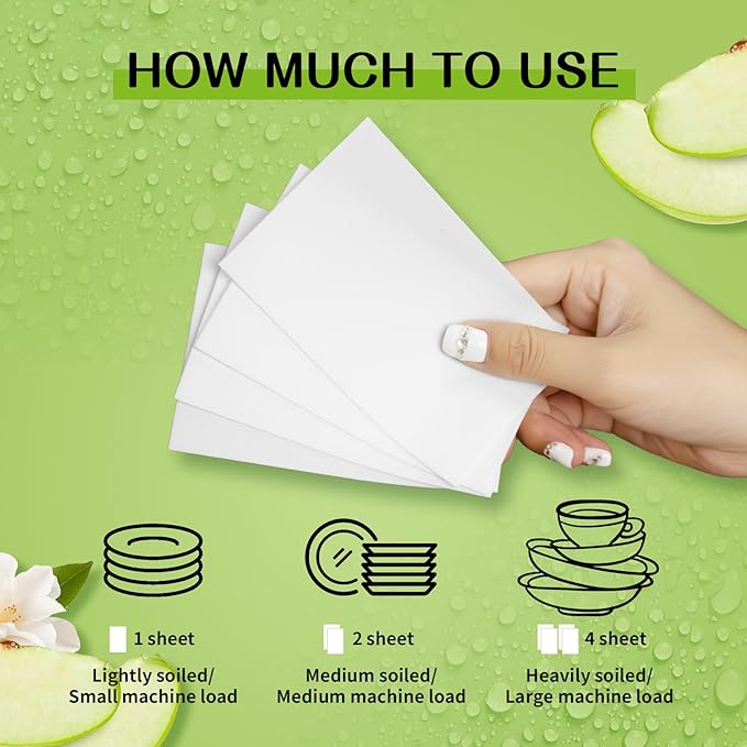 YUCO Dishwasher Detergent Sheets 100 Loads, Liquid-Free Dish Soap Cleaner Strips Eco-Friendly No Plastic Dishwasher Pods Detergent, Use in Dishwasher or Sink, Leaving Dishes Sparkling Clean (Apple)