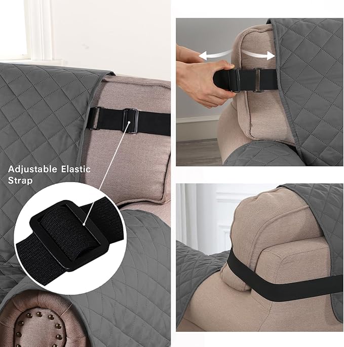 H.VERSAILTEX Chair Slipcover Reversible Chair Cover Water Resistant Washable Chair Cover Non-Slip Fabric Furniture Protector with Elastic Strap for Pets(Armchair, Charcoal Grey)