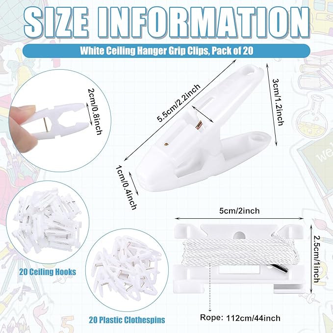 50 Pairs Drop Ceiling Clips for Classroom Ceiling Hanging Hooks White Hangers Clips for Hanging Drop Grid Decorations