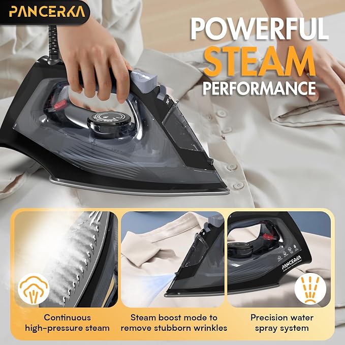 1600W Steam iron, Adjustable Thermostat Control steam iron, non-stick soleplate, Overheat Safety Protection & Variable Steam Control, suitable for ironing clothes on all fabrics