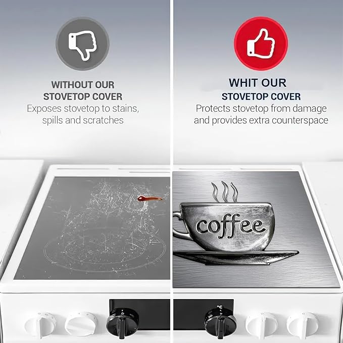 Stove Top Cover for Electric Coffee Cup Design Diatomite Stovetop Cover 28x20 Inch Heat Resistant Kitchen Coffee Bar Mat Sink Pad