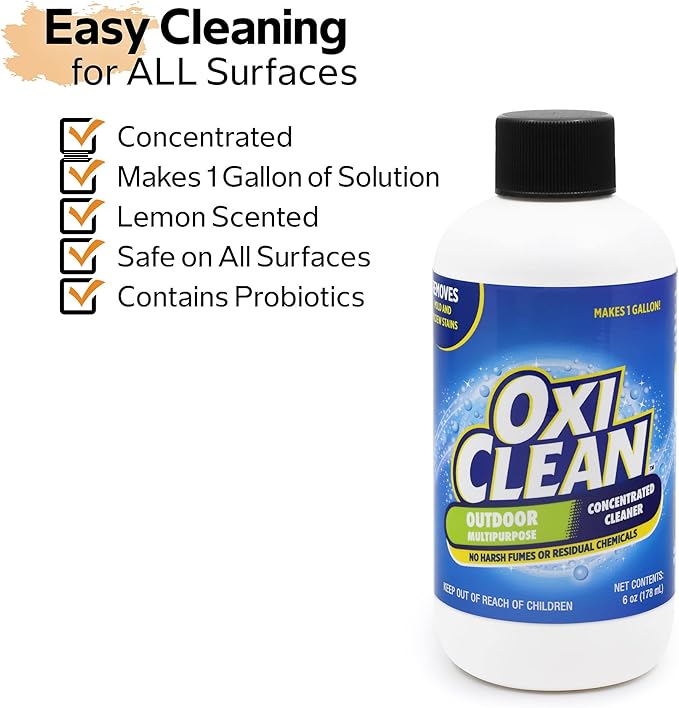 OxiClean Outdoor Multipurpose Super Concentrated Cleaner - Makes 4 Gallons Stain Remover Driveway for Concrete (4 Pack 6oz Bottle = Gallons) White 24 Fl Oz