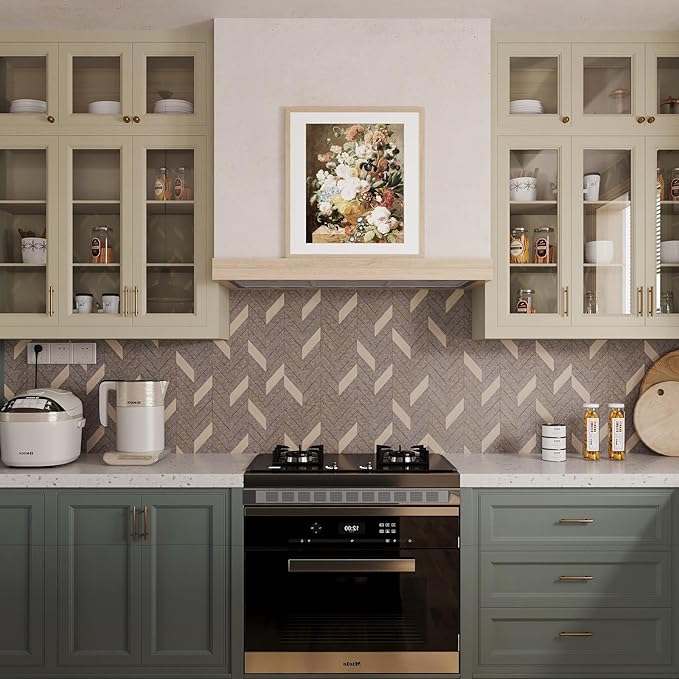 Herringbone Peel & Stick Wallpaper - Geometric Boho Contact Paper for Cabinets & Bedroom - 16''×118'' Adhesive Removable Waterproof Wallpaper for Bathroom & Laundry Room & Bedroom & Kitchen